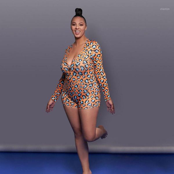 

jumpsuit overalls for female nightwear playsuit 4xl plus size rompers women sleepwear leopard print long sleeve short1, Black;white