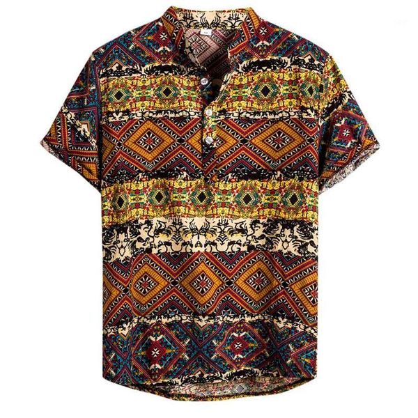 

mens shirt ethnic turn-down collar short sleeve casual cotton linen printing hawaiian shirt blouse shirts men camisa masculina1, White;black