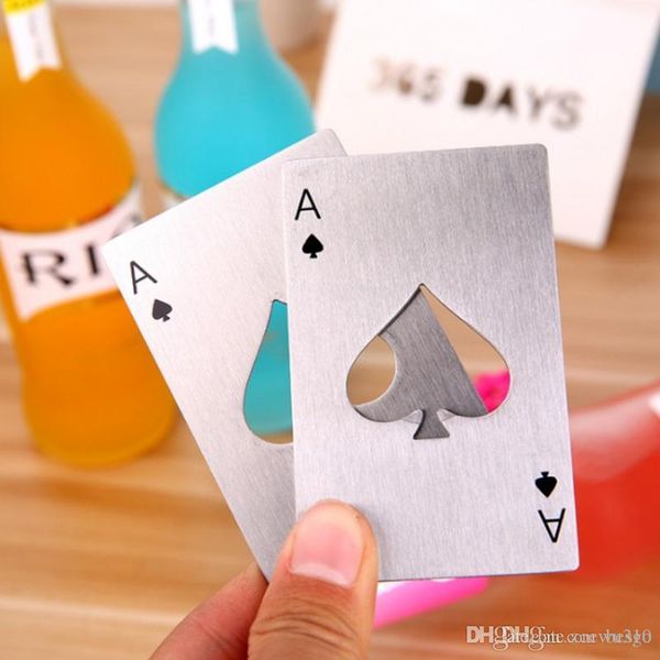 Kreativer Pokerkarten-Bierflaschenöffner, Bar-Werkzeuge, Soda-Flaschenöffner, tragbar, langlebig, Schwarz, Silber, Pik, Spielkartenöffner WDH1245 T03