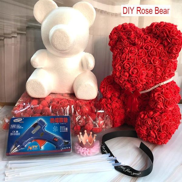 

decorative flowers & wreaths foam bear mold pe rose artificial flower heads white and gift box diy accessories bag1