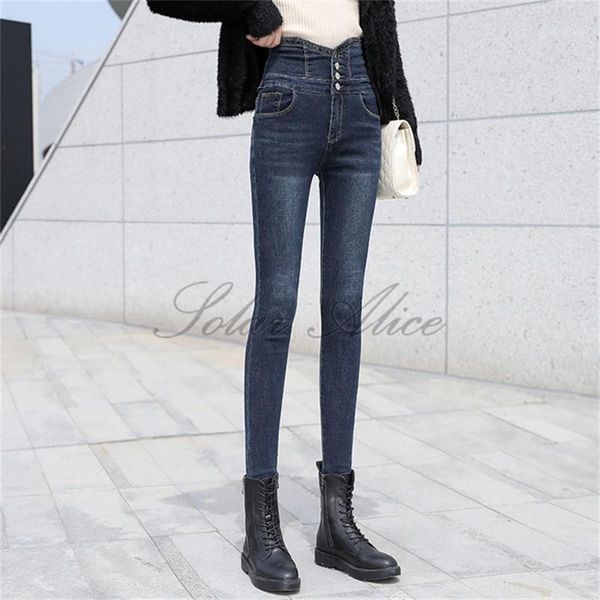 

2020 autumn women's new high-waisted small-footed jeans stretch-breasted tight-fitting pencil pants1, Blue