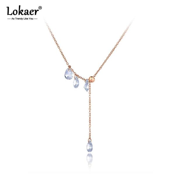 

pendant necklaces lokaer trendy office style stainless steel water drop cz crystal choker necklace rose gold for women n20109, Silver