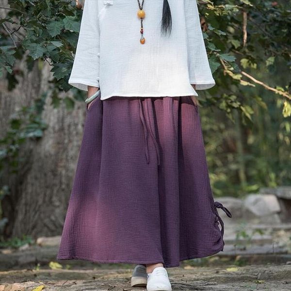 

autumn 2020 summer midi skirt elastic waist casual solid color female vintage skirts plus size s 4xl 5xl cotton linen skirt pink, Black