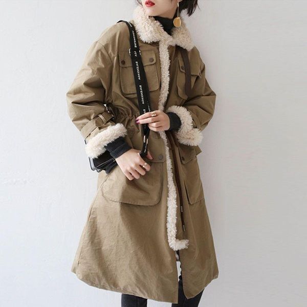 

women's down & parkas winter women jacket parka lamb thick warm coats big fur loose cotton oversize long coat, Black