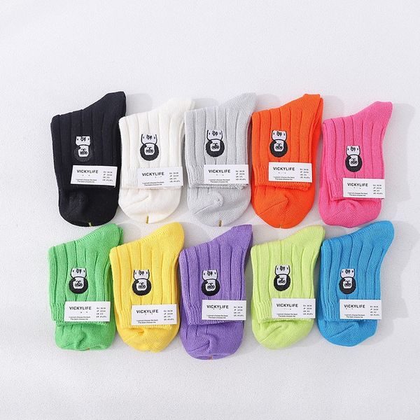 

we don't expect 2020 new cotton medium spring and summer women's cartoon color sports casual medium tube socks cotton socks x9dmb, Black