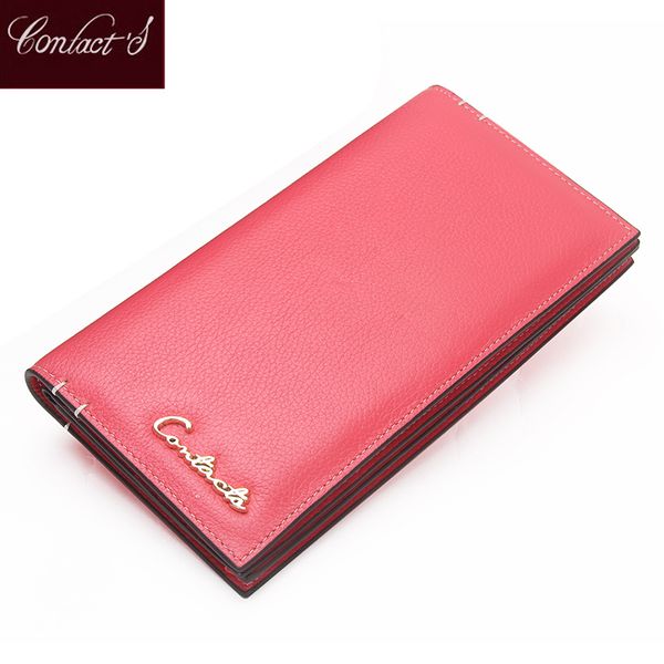 

contact's women's purse genuine leather wallet brand design ladies party money bag female coin pocket with business card holder