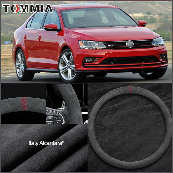 

non-slip black alcantara suede car steering wheel cover for volkswagen jetta