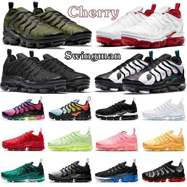 

tn plus 2022 running shoes for men women triple black white cherry bleached aqua cool grey atlanta swingman rough green bubblegum mens train, White;red