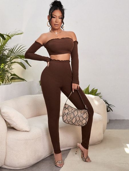 

sxy lettuce trim off shoulder crop & leggings t2jv#, White