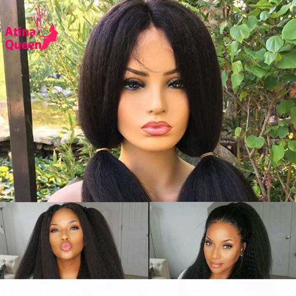 

atina queen closure wig pre plucked kinky straight wig 130% remy peruvian human hair wigs 250 density lace wig for black women