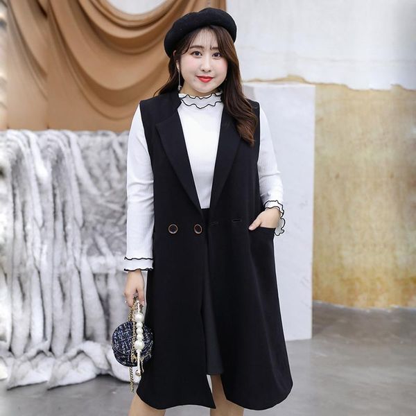 

fredrm vests big size 2021 new spring autumn women sleeveless long jackets plus over size 5xl 6xl female fashion outerwear, Black;white