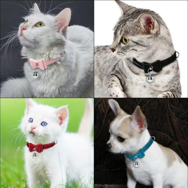 

cute small puppy cat collars velvet bowknot kitten cat collar bowknot necklace with bell for dogs cats chihuahua yor sqcnbm