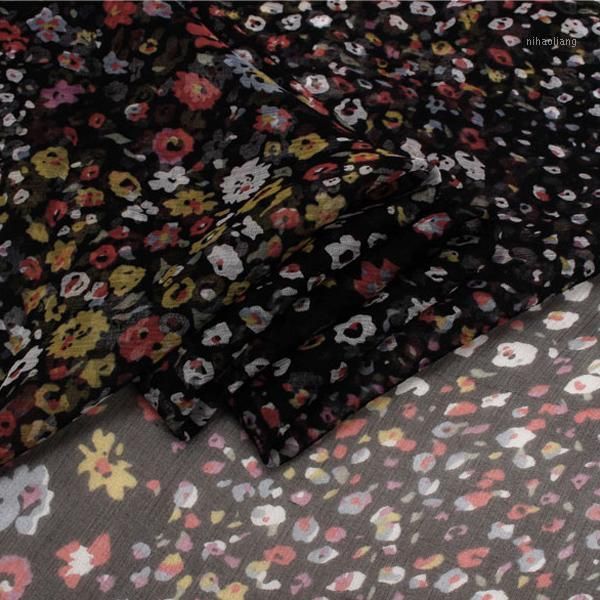 

fabric middle size polka dot print pure silk crinkle georgette gauze fabric,scg3931, Black;white