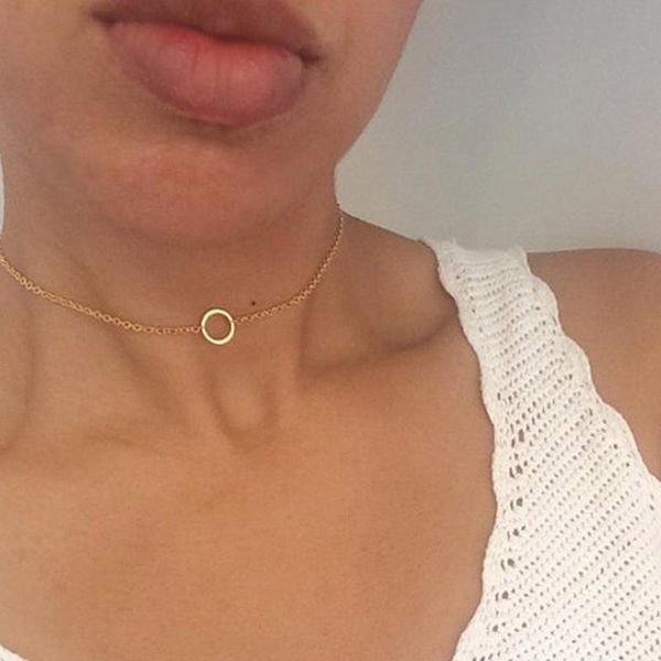 

abdoabdo metal round circle necklace women harajuku round circle pendant short chain choker necklace women's jewelry collares, Golden;silver