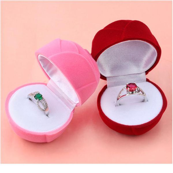 

1 piece pink/red rose flower jewelry box velvet wedding ring box necklace display box gift container case for jewelry p jllwqi, Black;white