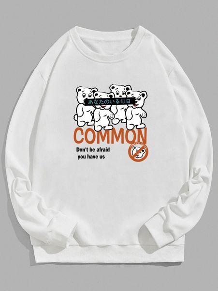 

men bear and japanese letter graphic sweatshirt k65e#, Black