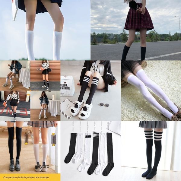 

arkzt calf socks white silk silk stockings women's knee-high socks black and white women's trendy insjk mid-length high stockings