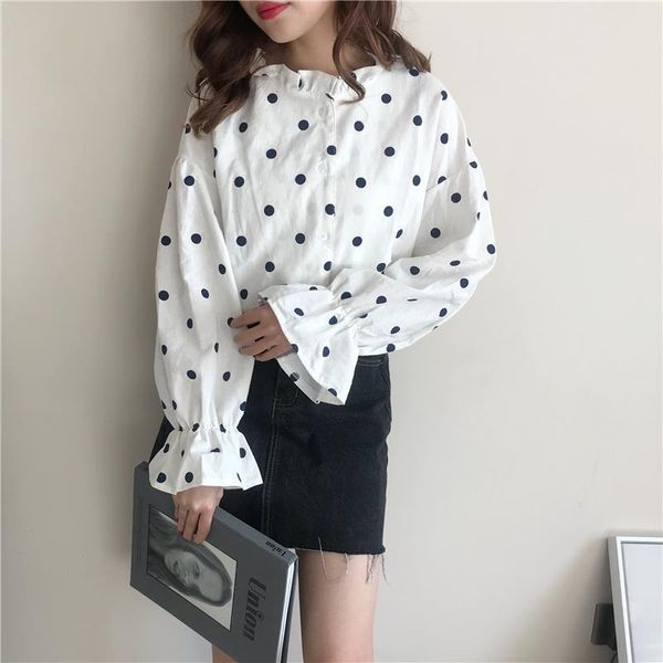 

long sleeve women blouse shirt fashion 2019 women's clothing sweet stand black dot white butterfly sleeve feminine blusas