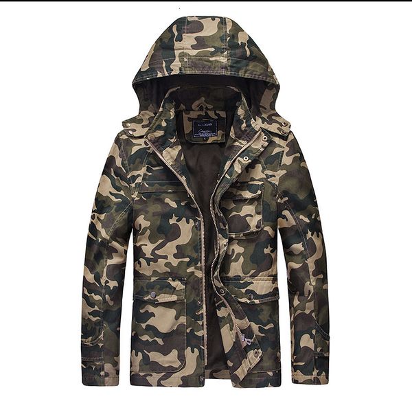 

autumn new hooded coat cotton camouflage casual tooling men's military outdoor multi pocket jacket, Black;brown