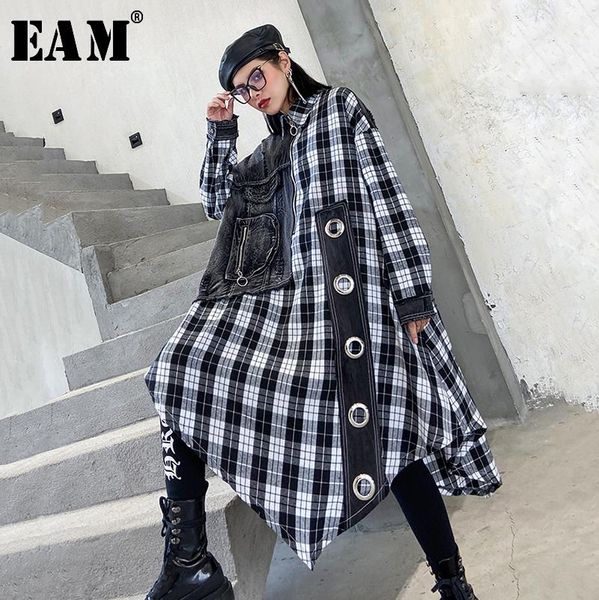 

casual dresses [eam] women black denim irregular big size shirt dress lapel long sleeve loose fit fashion tide spring autumn 2021 1y707, Black;gray