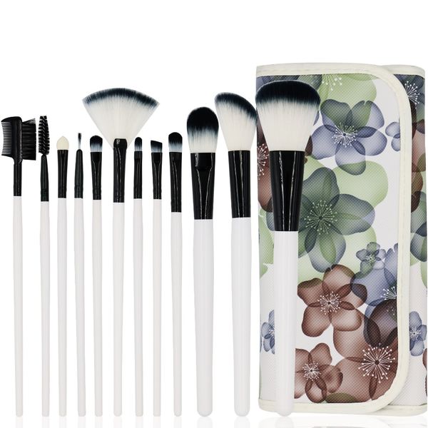 

12pcs white handle makeup brush with flower bag professional soft hair foundation blush concealer make up brushes cosmetic tools