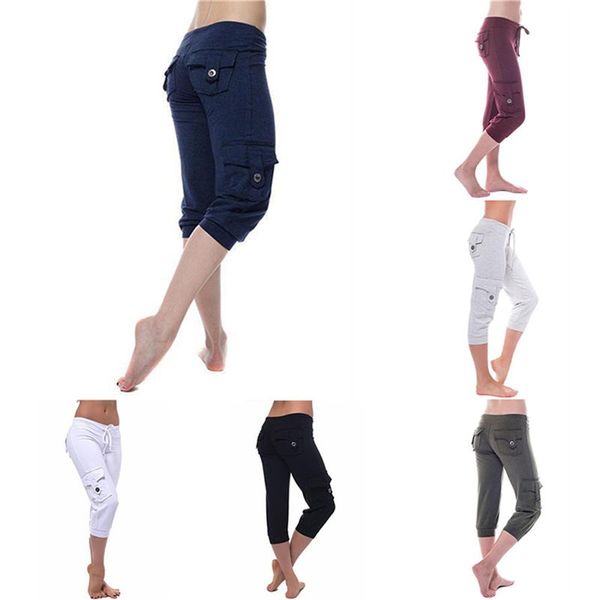 

2021 solid short pants women cropped capri pants stretch calf-length trousers spring ladies casual stretchy, Black;white