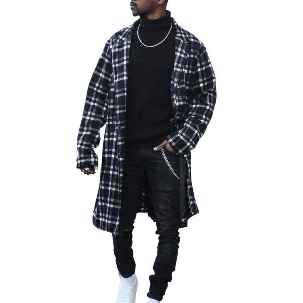 

men's trench coats check woolen coat windbreaker 2021 mens plaid jacket slim fit windbreak long men winter homme plus size, Tan;black