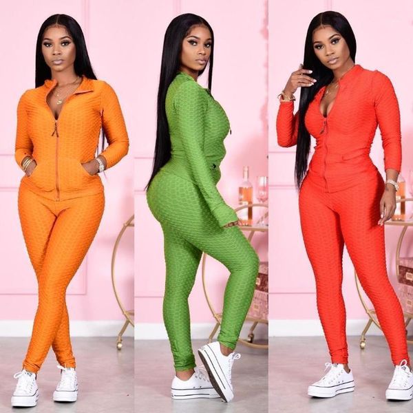 

women's tracksuits 2021 autumn/winter women's 2 pieces sets fashion fish scale bubble jacquard leisure sports home set women suit, Gray