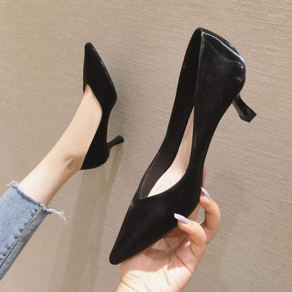 

dress shoes pumps women female high heels solid color shallow mouth pointed toe office lady fashion party1, Black