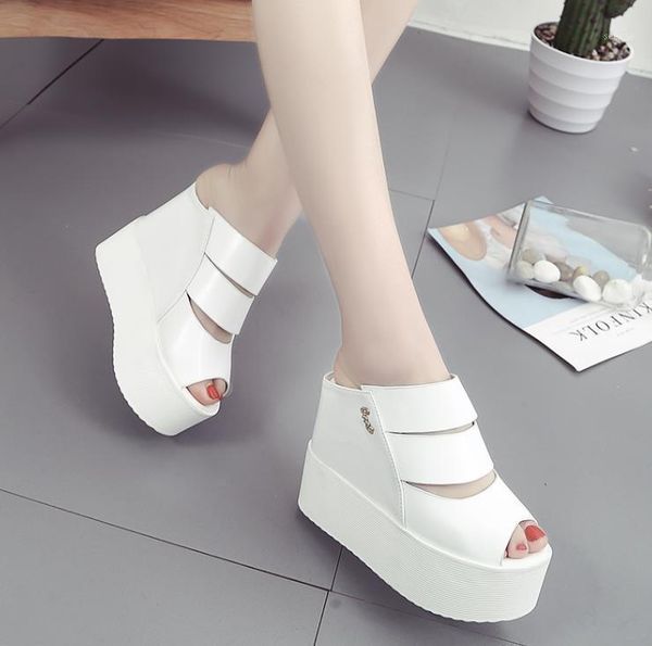 

2021 summer new fashion muffin female thick bottom non-slip sandal wedge with high heel waterproof platform fish mouth slippers1, Black