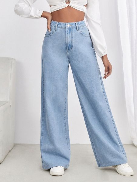 

high waist wide leg jeans w2jh#, Blue