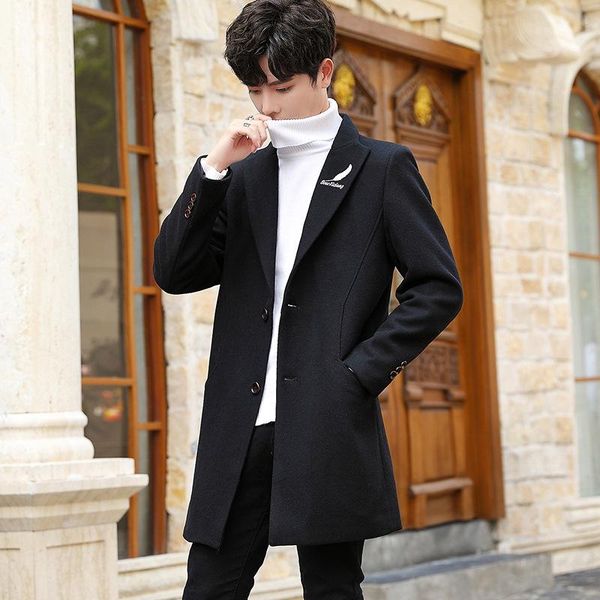 

осень и зима новые продукты шерстяные пальто корейского стиля slim fit versitile мода улар марка подростковая мужчины средней длины windbrea, Black
