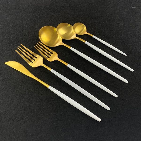 

36piece white gold cutlery set knife dessert fork spoon dinnerware set stainless steel tableware home kitchen silverware1