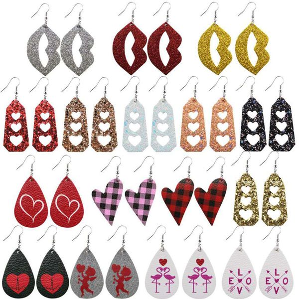 

valentine's day pu leather earrings printing love lips pattern couple earrings dangle sequin geometry ear hook ear drop for women jewel, Silver