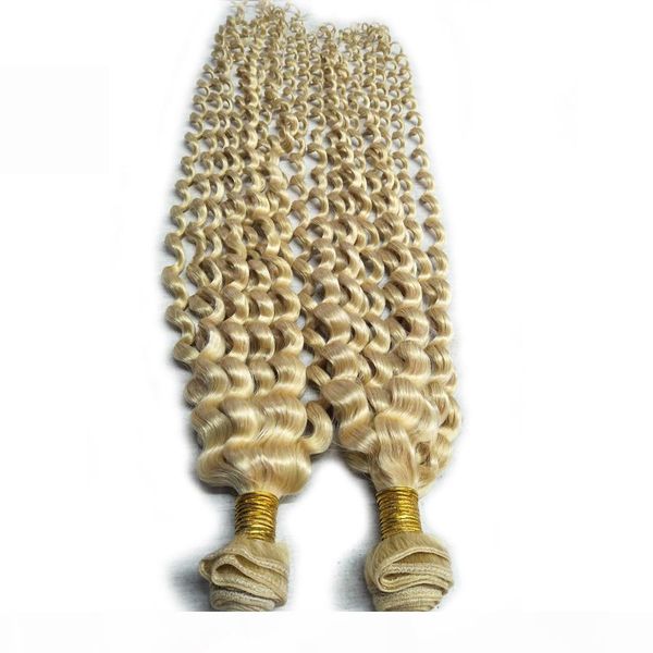 

brazilian blonde virgin hair extensions deep wave 3pcs platinum blonde curly hair weft #613 gold blonde human hair weave bundles wholesale, Black
