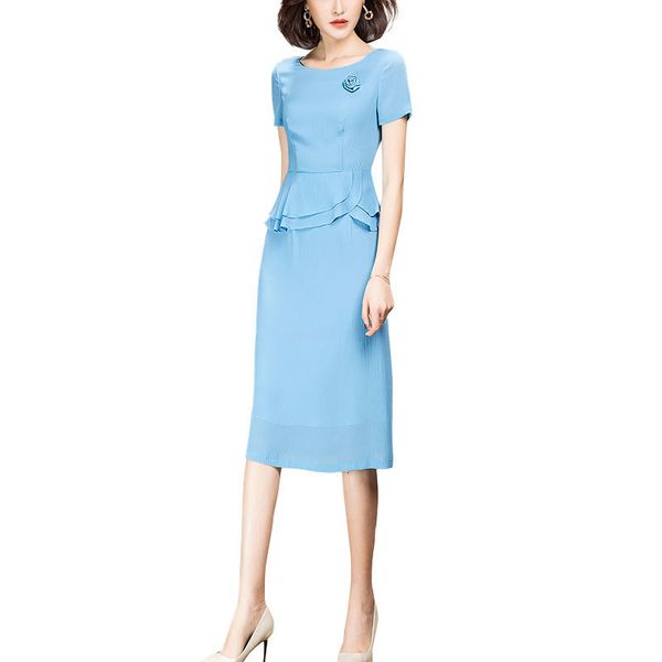 

summer new graceful short sleeve chiffon blue dress lady k61g, Black;gray