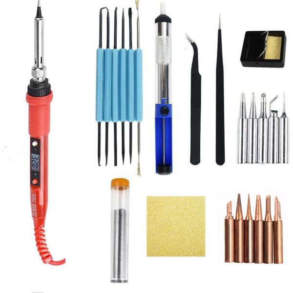

hand & power tool accessories 220v 80w lcd soldering iron kit adjustable temperature solder welding tools ceramic heater with tips desolderi