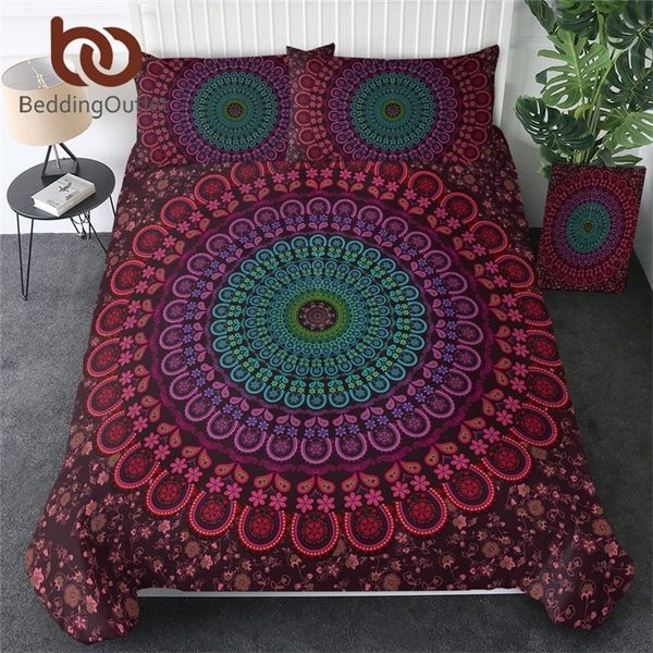 BeddingOutlet Set biancheria da letto Mandala Queen Soft Biancheria da letto Twill Set copripiumino stampa bohémien con federe 4 pezzi Set letto Home 201210