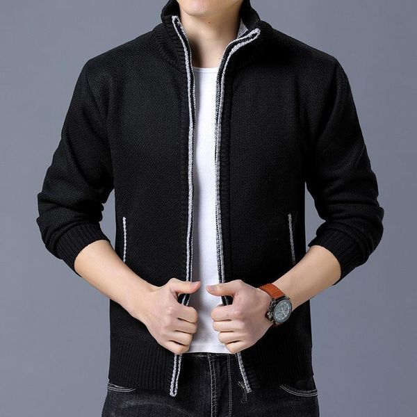 

autumn and winter men's coat sweater plus velvet padded jacket zipper cardigan sweater large size men's gown top, White;black