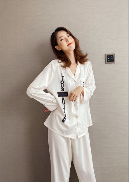 

ins i silk pajamas 2021 new sleepwear winter wite long sleeve silk mens ome pajamas couples #219#33800000, Black;red