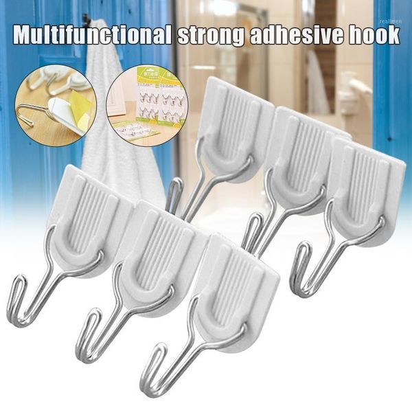 

6pcs strong white adhesive hook wall door sticky hanger holder kitchen bathroom white sticky hanger-301