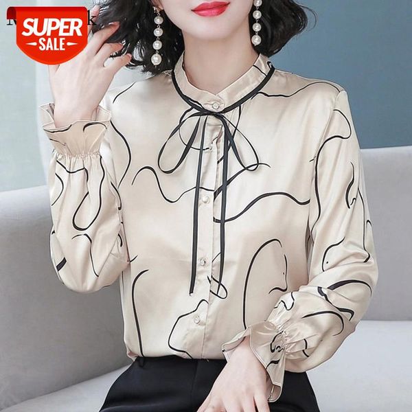 

fashion autumn chiffon women blouses 2021 long sleeve o-neck cardigan women shirts blouses bow solid print blouse 10885 #lx3d, White