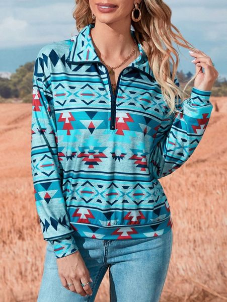 

emery rose geo print drop shoulder half zipper pullover 490t#, White;black