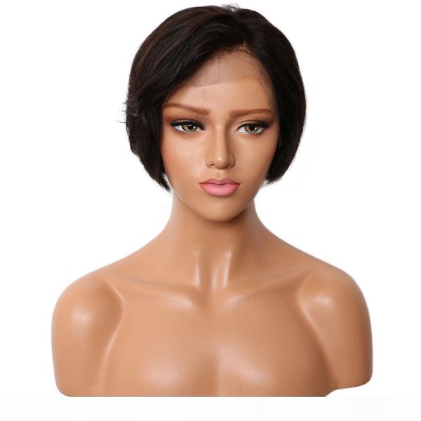 

6 inch short bob wigs brazilian virgin hair natural straight lace front or full lace human hair wigs for black women, Black;brown