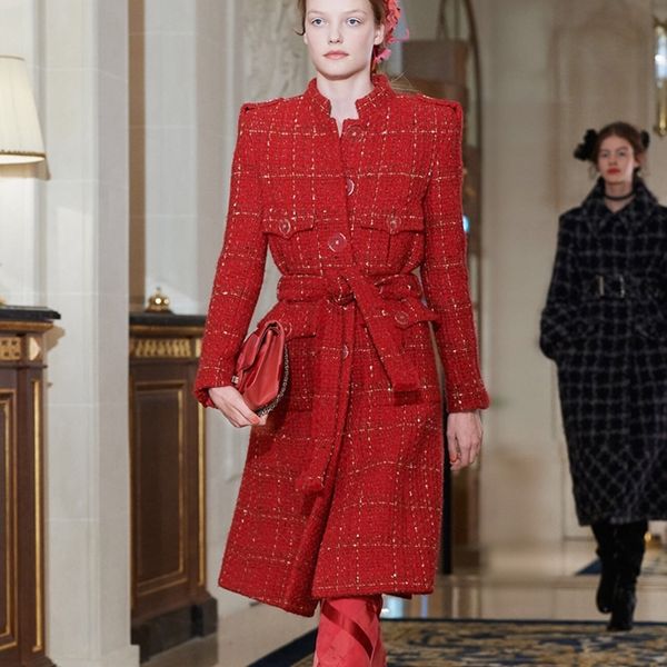 

autumn winter single-breasted woolen coat women long woolen coats military plaid long sleeve pocket tweed outerwear with belt 201112, Black