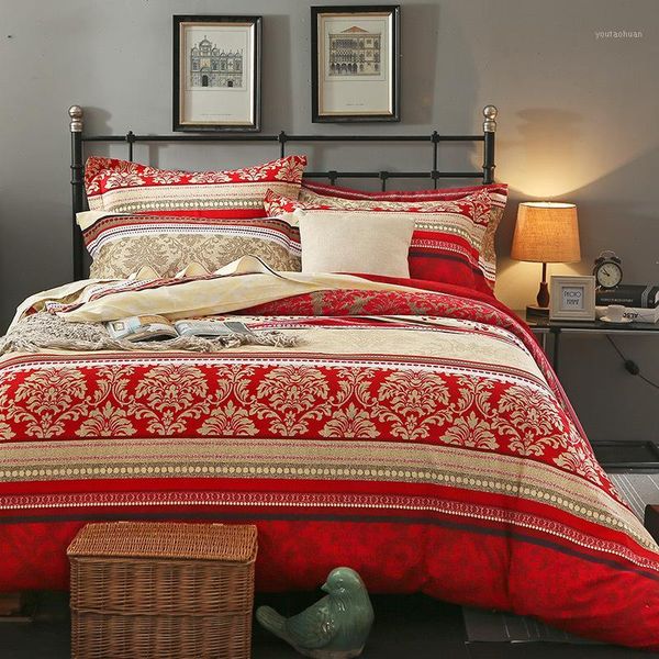 

bedding sets boho red duvet cover set 4pcs  king size brushed cotton heavyweigh warm comforter flat sheet pillowcases1