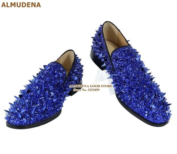 

almudena real p high end men dress shoes blue gold bling bling sequined rivets wedding shoes meeting suit studded shoe, Black