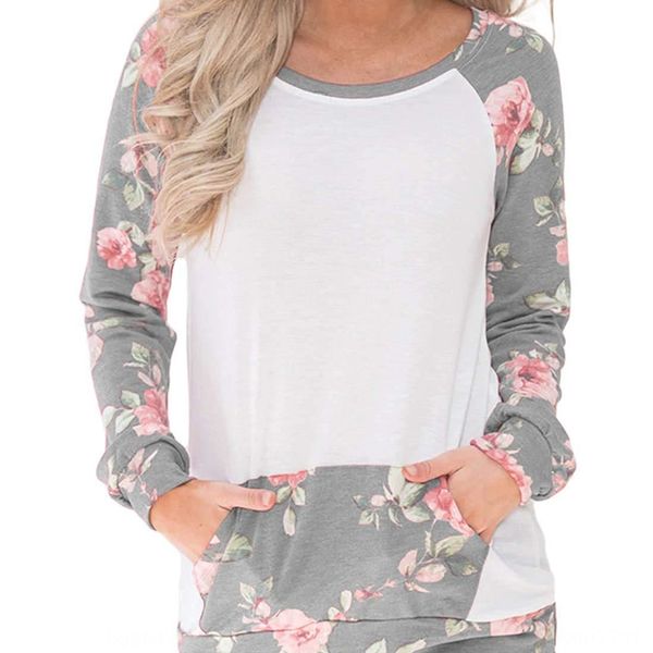 

весна 2020 цветочный принт сращивание с длинным рукавом новая весна 2020 новый цветочный принт футболка с длинным рукавом сращивание футболк, White