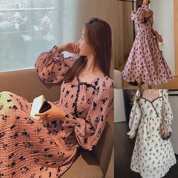 

2021 autumn winter women velvet dresses casual long sleeve high elastic waist flower print party dress female dress vestidos, Black;gray
