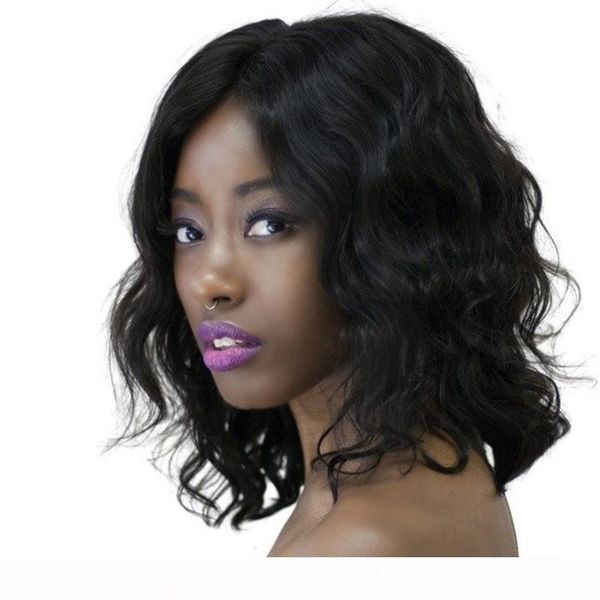 

zhifan 8 inch short bob loose wave human hair lace wig curly natural black front lace wig for black women, Black;brown